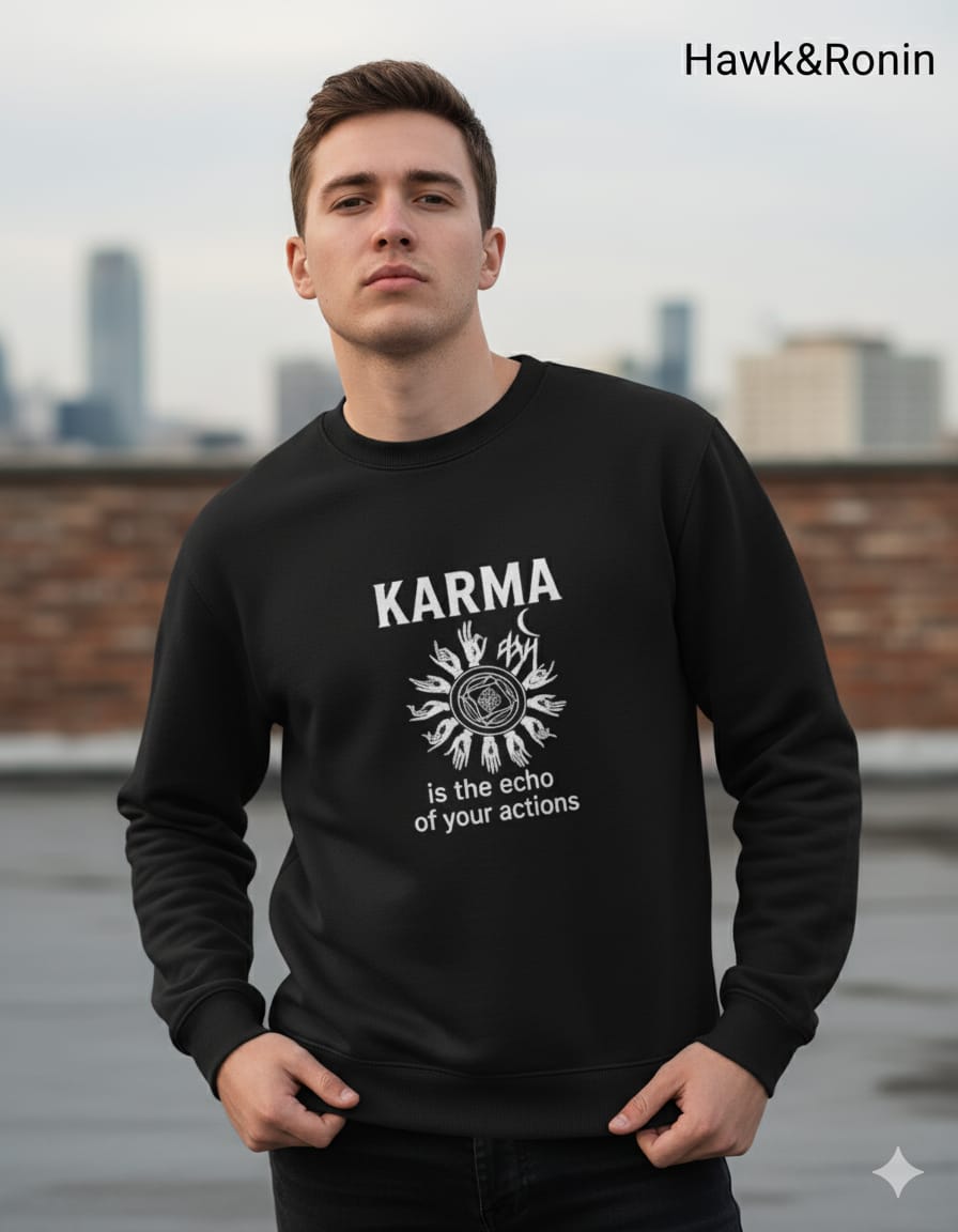 Hawk & Ronin – “KARMA: Echo of Your Actions” Premium Sweatshirt Regular Price: ₹2,499 Sale Price: ₹799